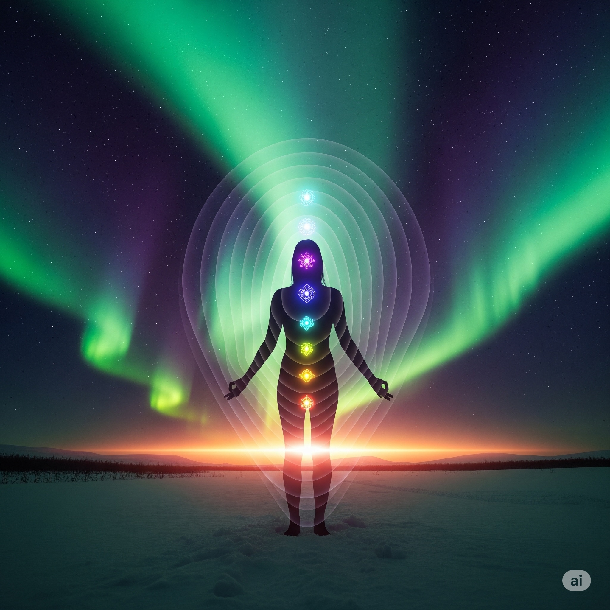 Revontulet ja tietoisuus. Kuva AI